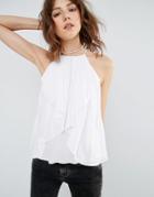 Mango Ruffle High Neck Top - White