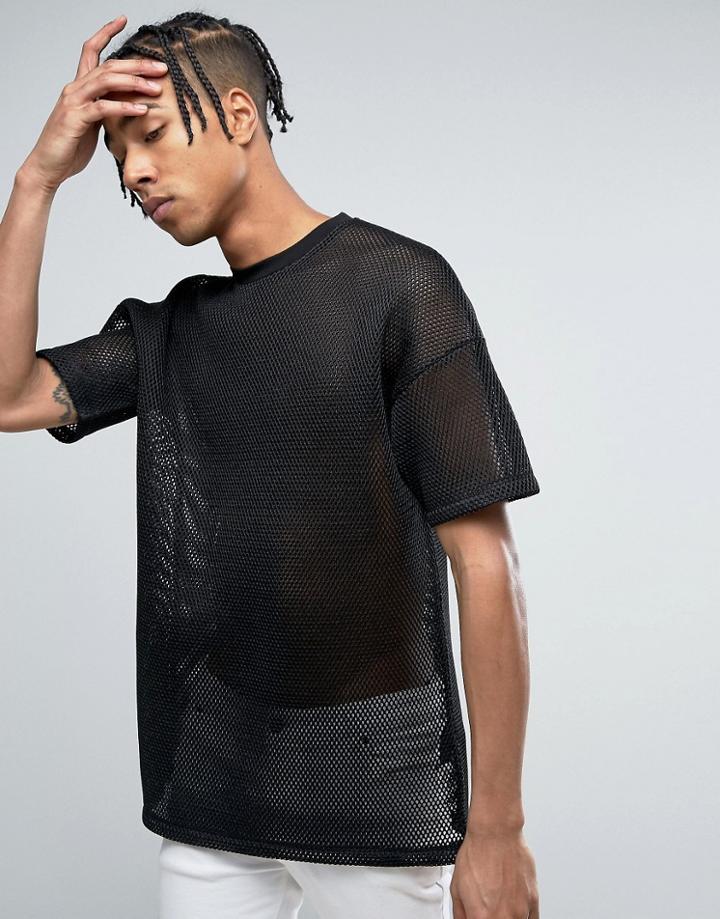 Asos Oversized T-shirt In Structured Mesh - Black