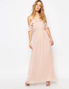 Asos Cold Shoulder Maxi Dress With Embellished Waist - Nude