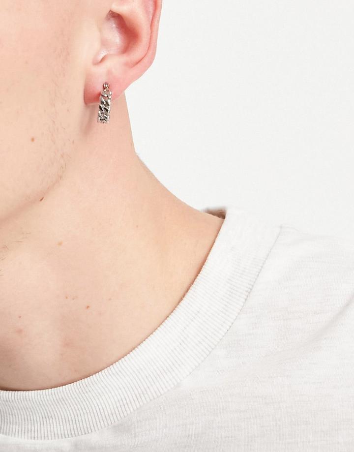 Asos Design Stainless Steel Hoop Earrings With Chain Design In Silver Tone