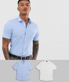 Asos Design Stretch Slim Formal Work Shirt 2 Pack Blue & White Save - Multi