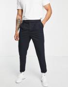 New Look Tapered Smart Linen Pants With Pleat In Navy