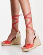 New Look Tie Up Espadrille Wedge Heel Sandal In Coral-orange