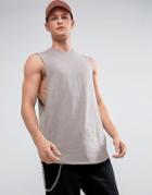 Asos Longline Sleeveless T-shirt With Dropped Armhole In Beige - Brown
