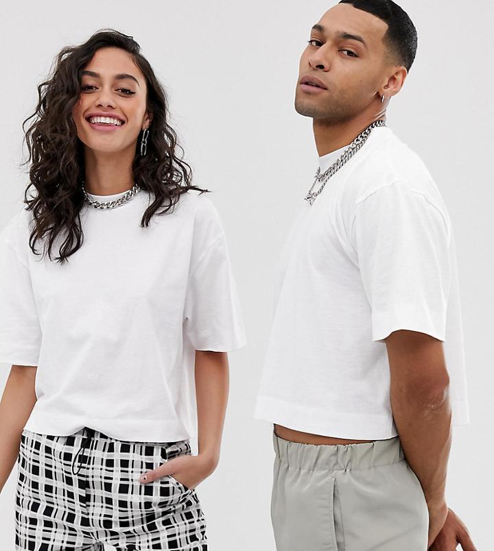 Collusion Unisex Cropped T-shirt In White