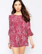 Love Split Back Romper With Bell Sleeves - Multi