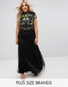 Frock And Frill Plus Embellished Top Maxi Dress With Mandarin Collar Detail - Black