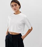 Monki Cropped Crew Neck T-shirt In White