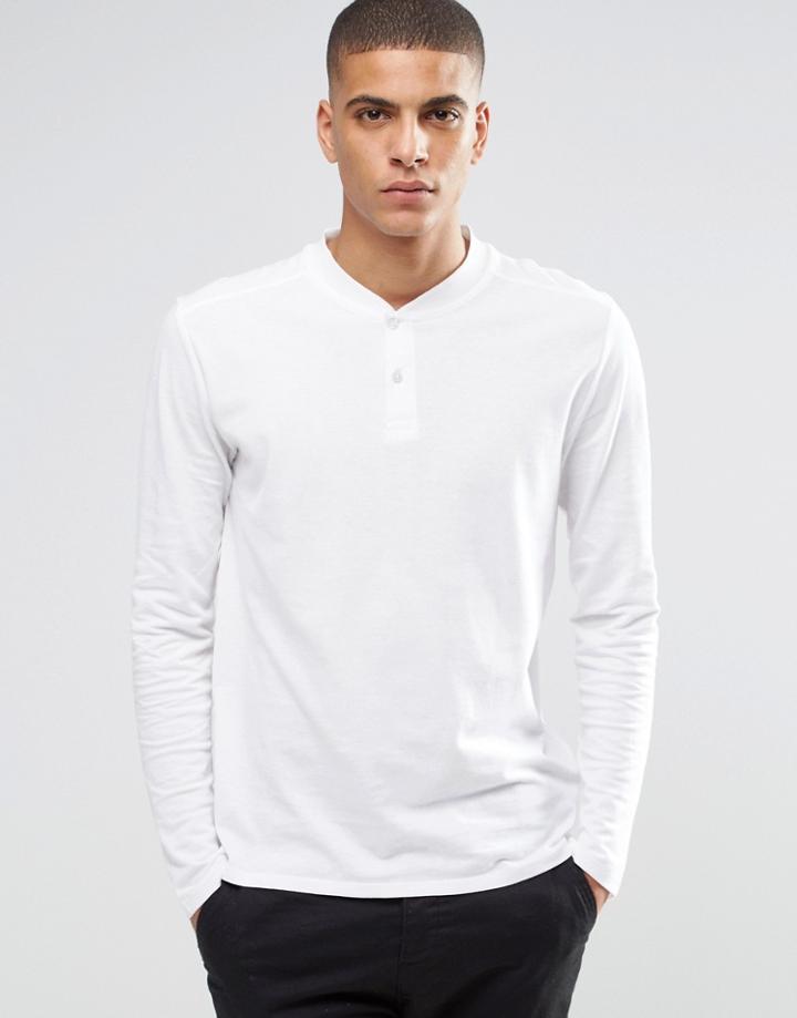 Selected Homme Long Sleeve Top With Baseball Collar - White