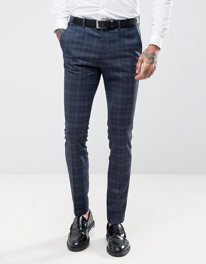 Rudie Super Skinny Blue Check Suit Pants - Blue
