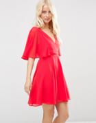 Asos Wrap Front Mini Dress With Angel Sleeve - Red