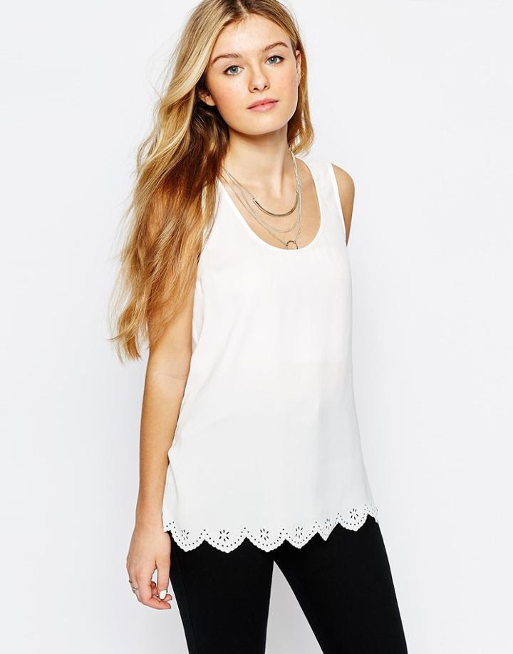Only Scallop Edge Sleeveless Top - Cloud Dancer