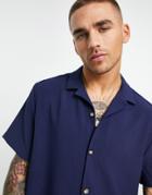 Asos Design Relaxed Shirt In Ribbed Quality In Navy