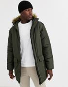 French Connection Faux Fur Hood Parka Jacket-green