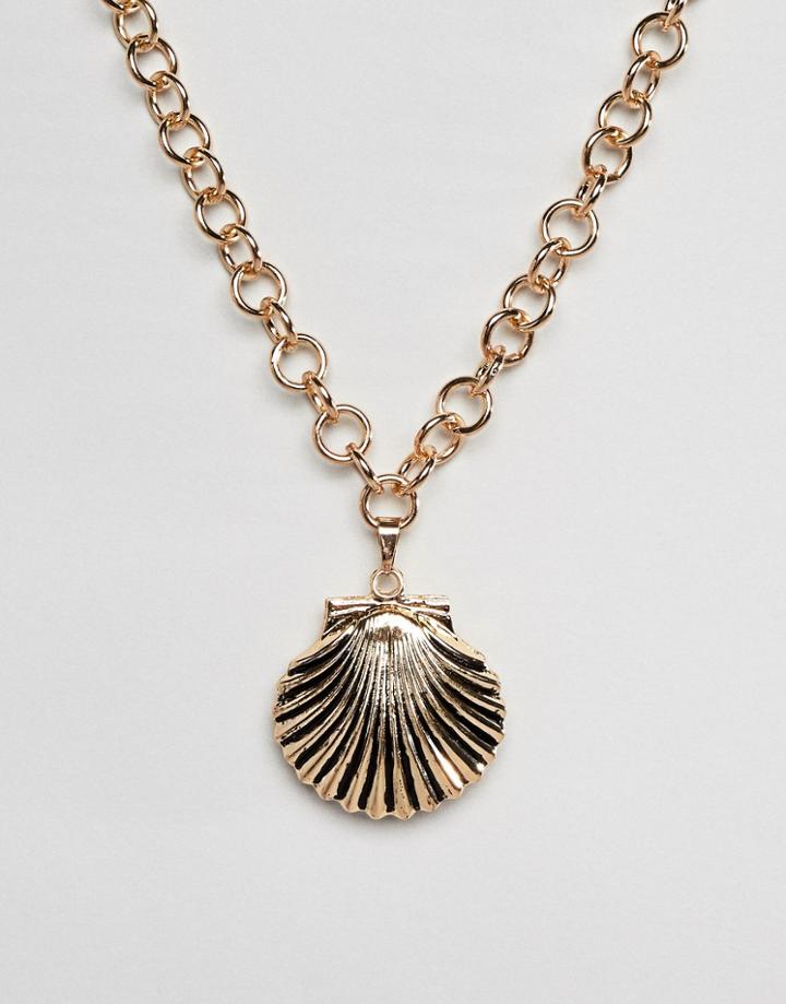 Designb London Oversized Shell Pendant Neckace - Gold