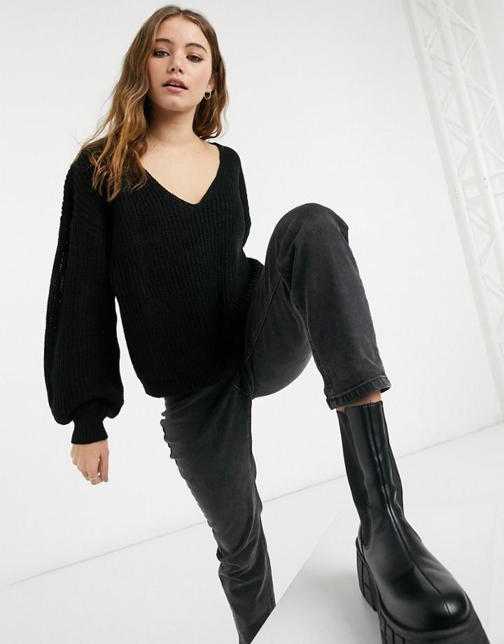 Threadbare Laura Cutout Back Sweater-black