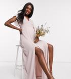 Tfnc Maternity Bridesmaid Plunge Front Flutter Sleeve Maxi Dress In Pink