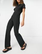 French Connection Scarlett Ribbed Jersey Collared Jumpsuit In Black