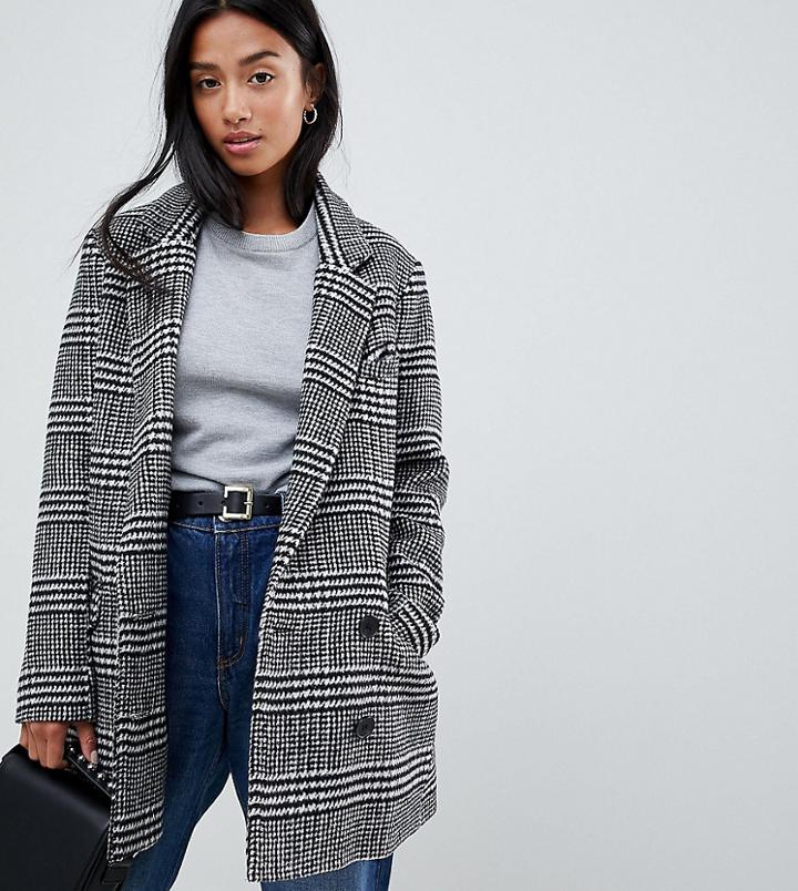 Asos Design Petite Slim Coat In Check - Multi