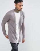 Asos Longline Cardigan In Mauve Gray Cotton - Gray