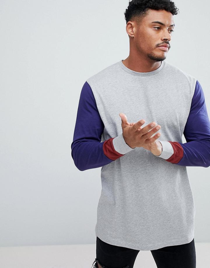 Asos Design Relaxed Fit Long Sleeve T-shirt With Contrast Arms And Cuff - Multi