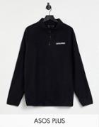 Asos Design Plus Polar Fleece Sweatshirt With Half Zip & Embroidered Logo In Black