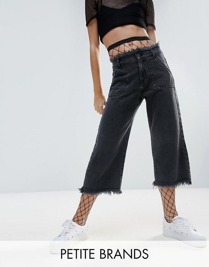 Noisy May Petite Frayed Denim Culotte - Black