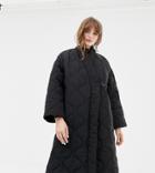 Monki Padded V-neck Coat In Black