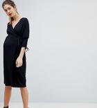 Asos Maternity Nursing Wrap Dress With Tie Sleeve Detail-black