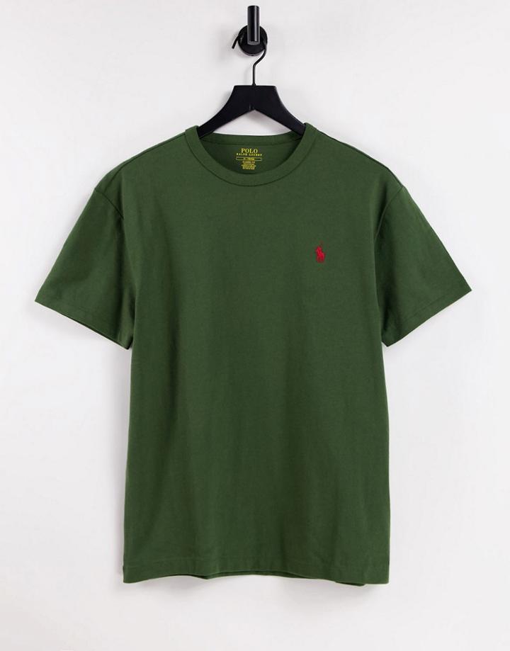 Polo Ralph Lauren Player Logo Classic Heavyweight T-shirt Oversized Fit In Army Green
