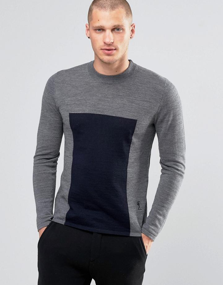 Religion Sweater With Block Panel Detail - Gray