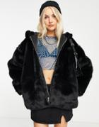 Weekday Solo Organic Cotton Faux Fur Jacket With Hood In Black