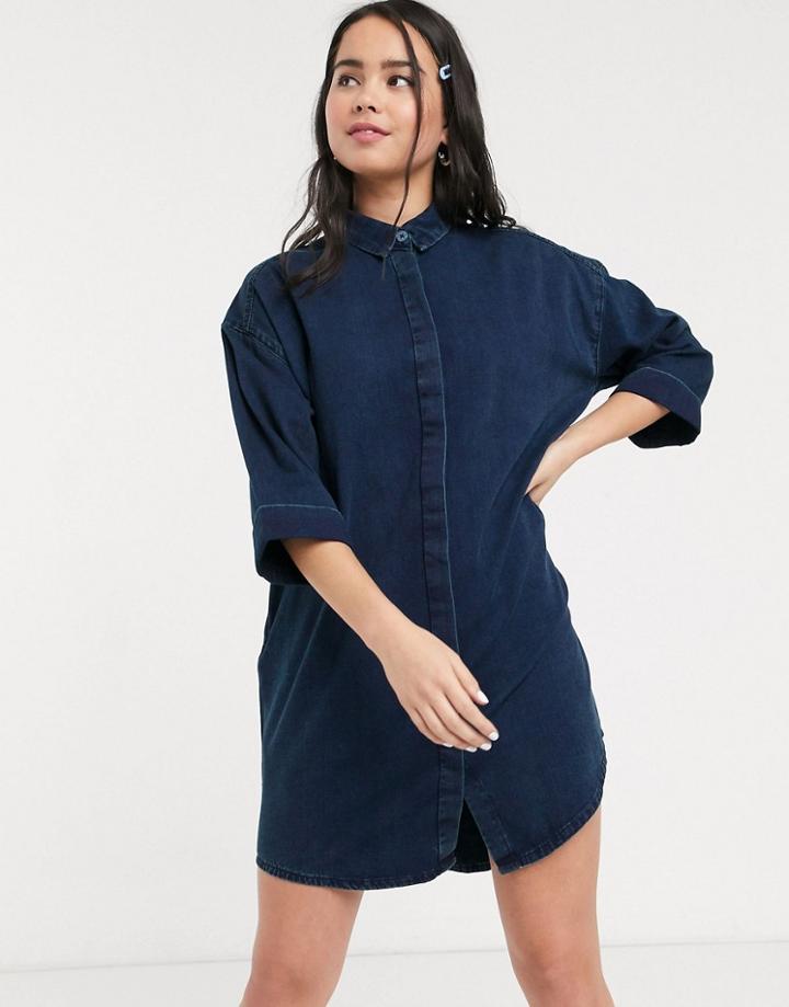 Monki Mini Denim Shirt Dress In Blue-blues
