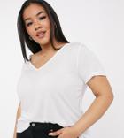 Asos Design Curve Relaxed V Neck T-shirt In White
