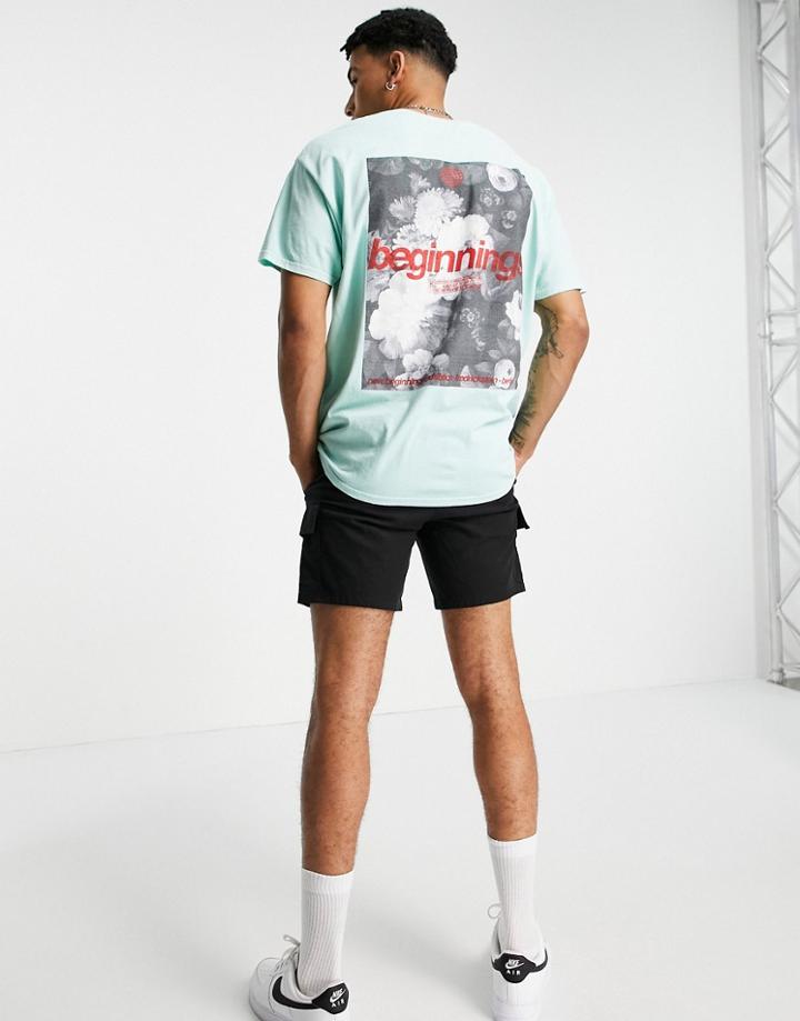 Topman Oversize Tee With Front And Back Beginnings Print In Sage Green