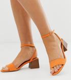 Asos Design Wide Fit Honeywell Heeled Sandals In Acid Orange