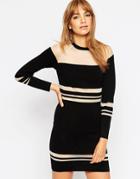 Asos Body-conscious Dress With Sheer Stripe Detail - Black
