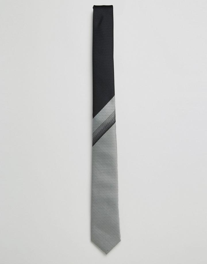 Asos Slim Tie In Black With Gray Panel - Black