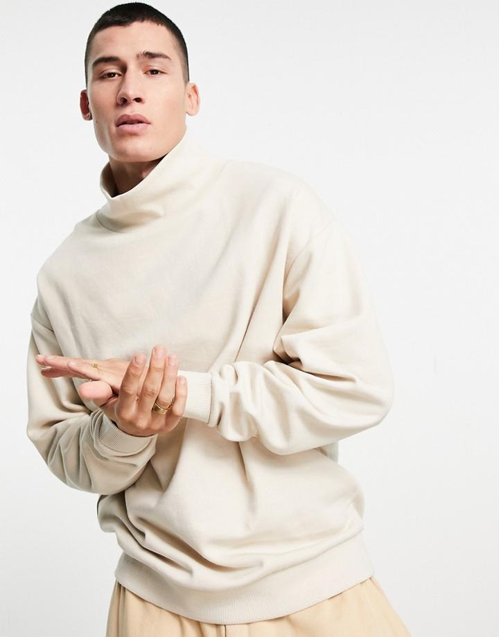 Asos Design Oversized Sweatshirt With Funnel Neck In Beige-neutral