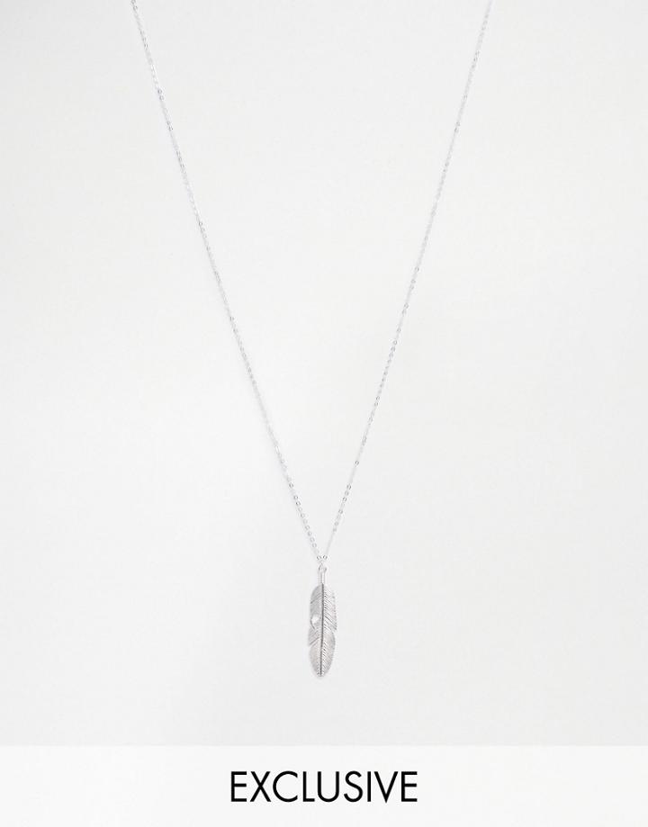 Reclaimed Vintage Feather Pendant Necklace In Silver - Silver