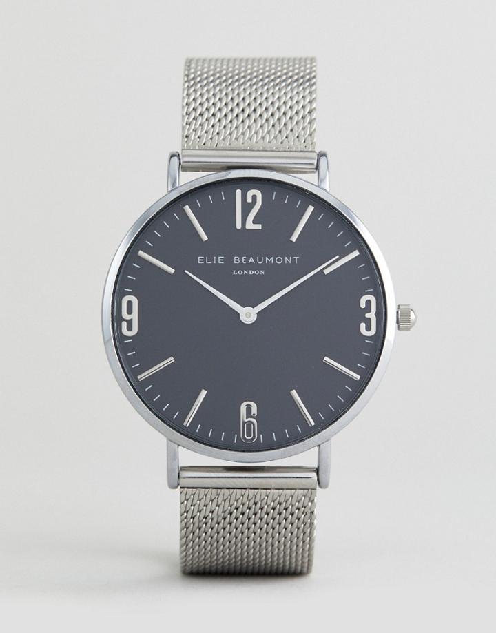 Elie Beaumont Silver Watch With Black Dial - Silver