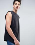 Asos Oversized Raglan Longline Vest In Black - Black