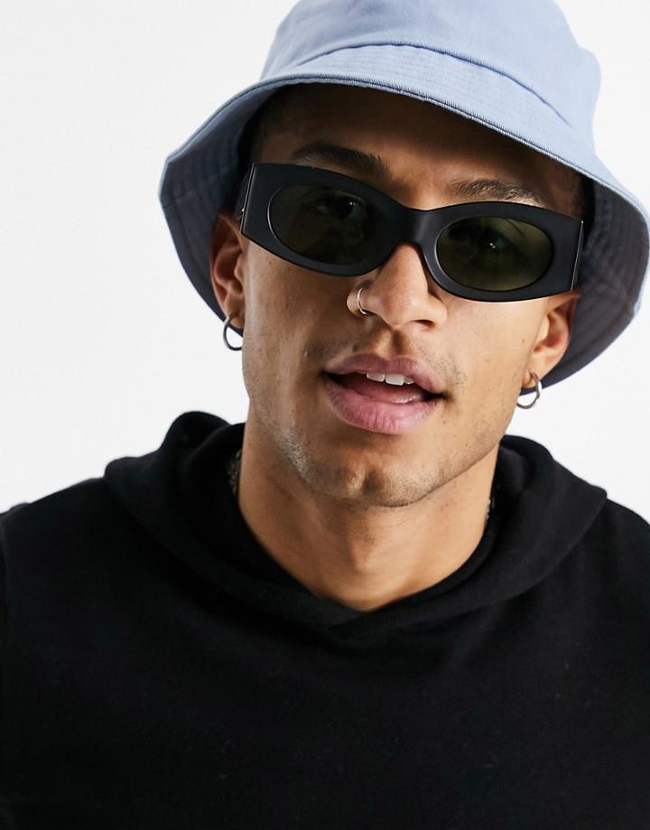 Asos Design Recycled Frame Square Sunglasses With Matte Black Detail And Smoke Lens