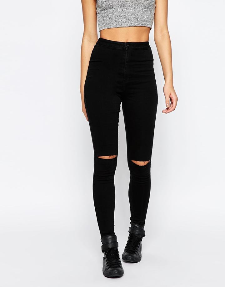 Missguided Vice Highwaisted Busted Knee Skinny Jean - Black
