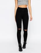 Missguided Vice Highwaisted Busted Knee Skinny Jean - Black