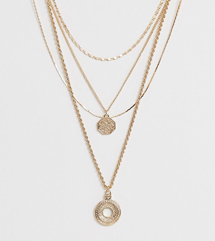 Warehouse Layered Necklace With Disc Detail In Gold - Gold