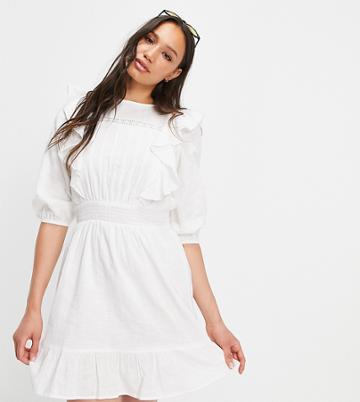 Violet Romance Tall Ruffle Detail Mini Dress In White-multi