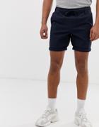 Asos Design Slim Chino Shorts With Elastic Waist In Navy - Navy