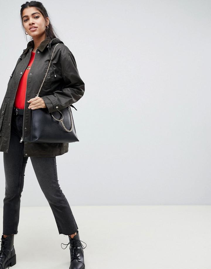 Asos Design Wax Look Jacket - Navy