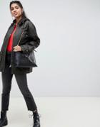 Asos Design Wax Look Jacket - Navy